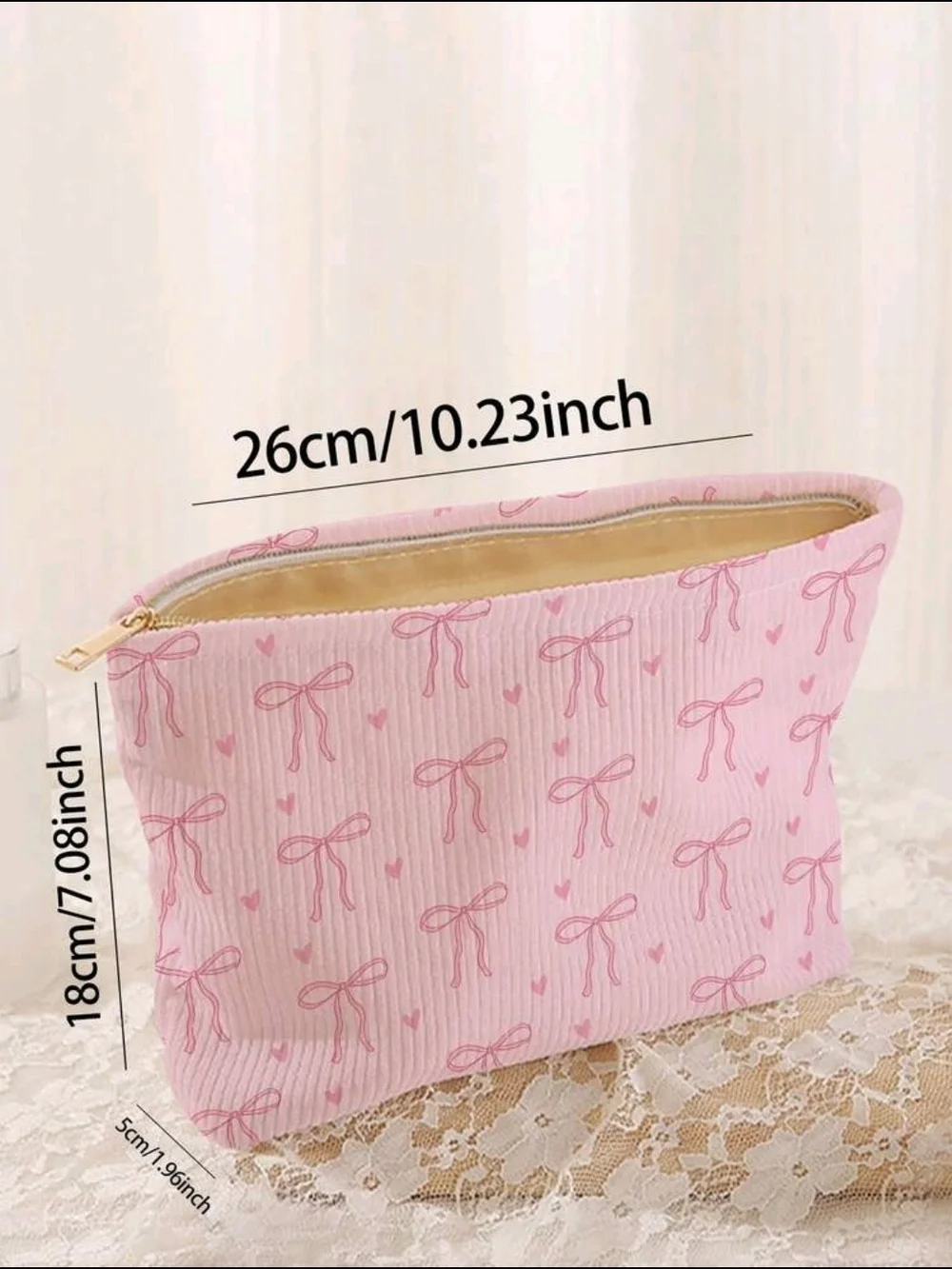Pink Bow Pattern Cosmetic Pouch
